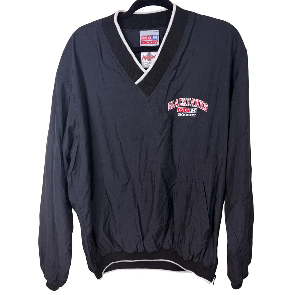 CCM Chicago Blackhawks Men's L Hockey Pullover Windbreaker Jacket Black NHL‎